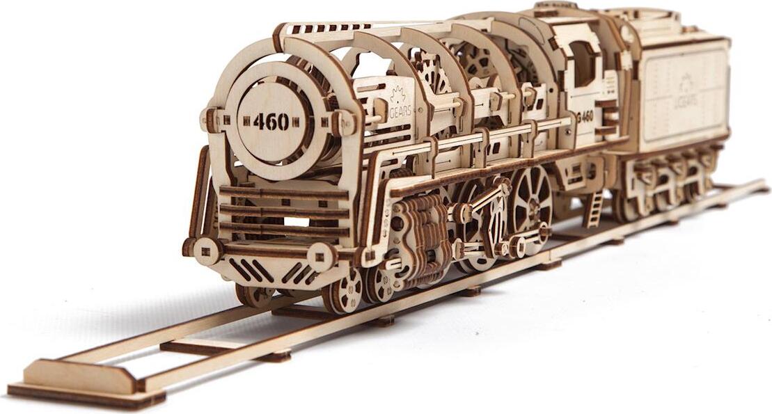 UGears 460 Locomotive with Tender Mechanical Wooden 3D Model