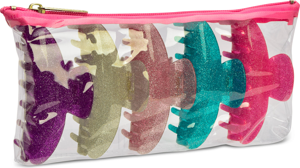 5 Pack Glitter Clips In Reusable Pouch