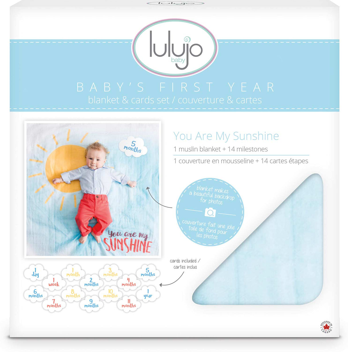 Lulujo "You Are My Sunshine" Baby's First Year Blanket & Cards Set