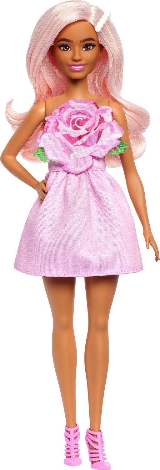 Barbie Fashionistas Doll #238 in Strapless Rose Dress, Pink Hair with Barrette Accessory