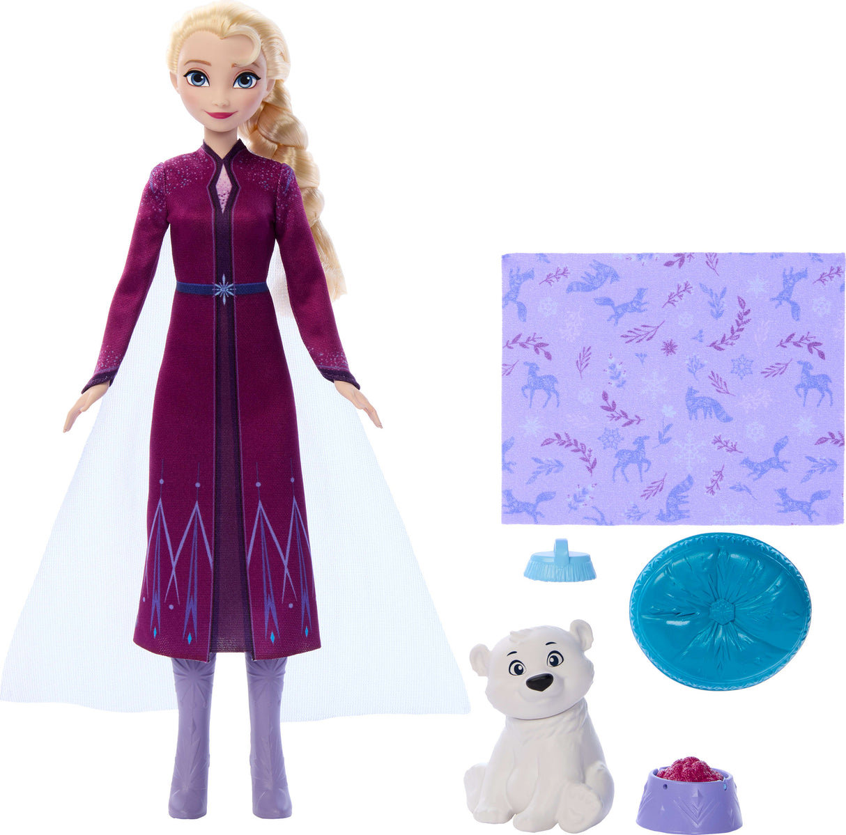 Disney Frozen Elsa Fashion Doll & Polar Bear Cub Figure with 4 Nurturing Accessories