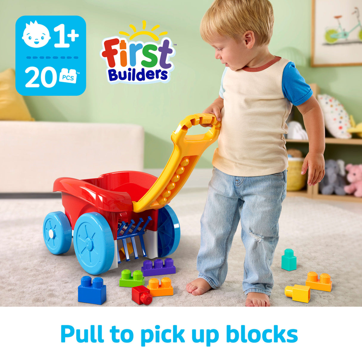 MEGA BLOKS First Builders Block Scooping Wagon with Storage (20 Pieces) for Toddlers