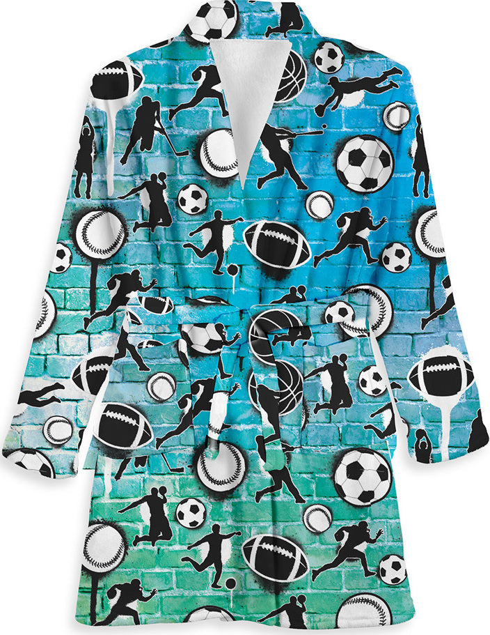 Sports Graffiti Fuzzy Bathrobe (Kids 7/8)