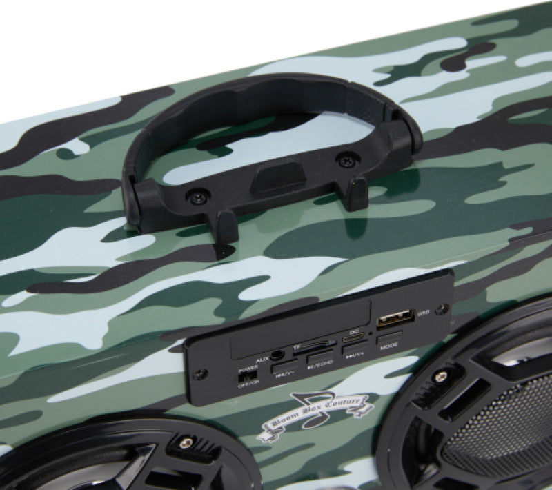 Bluetooth FM Radio W LED Speakers Green Camo Boombox