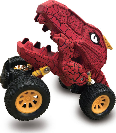 Pull Back 4 Wheel Dinosaur Truck in Window Gift Box, Red 