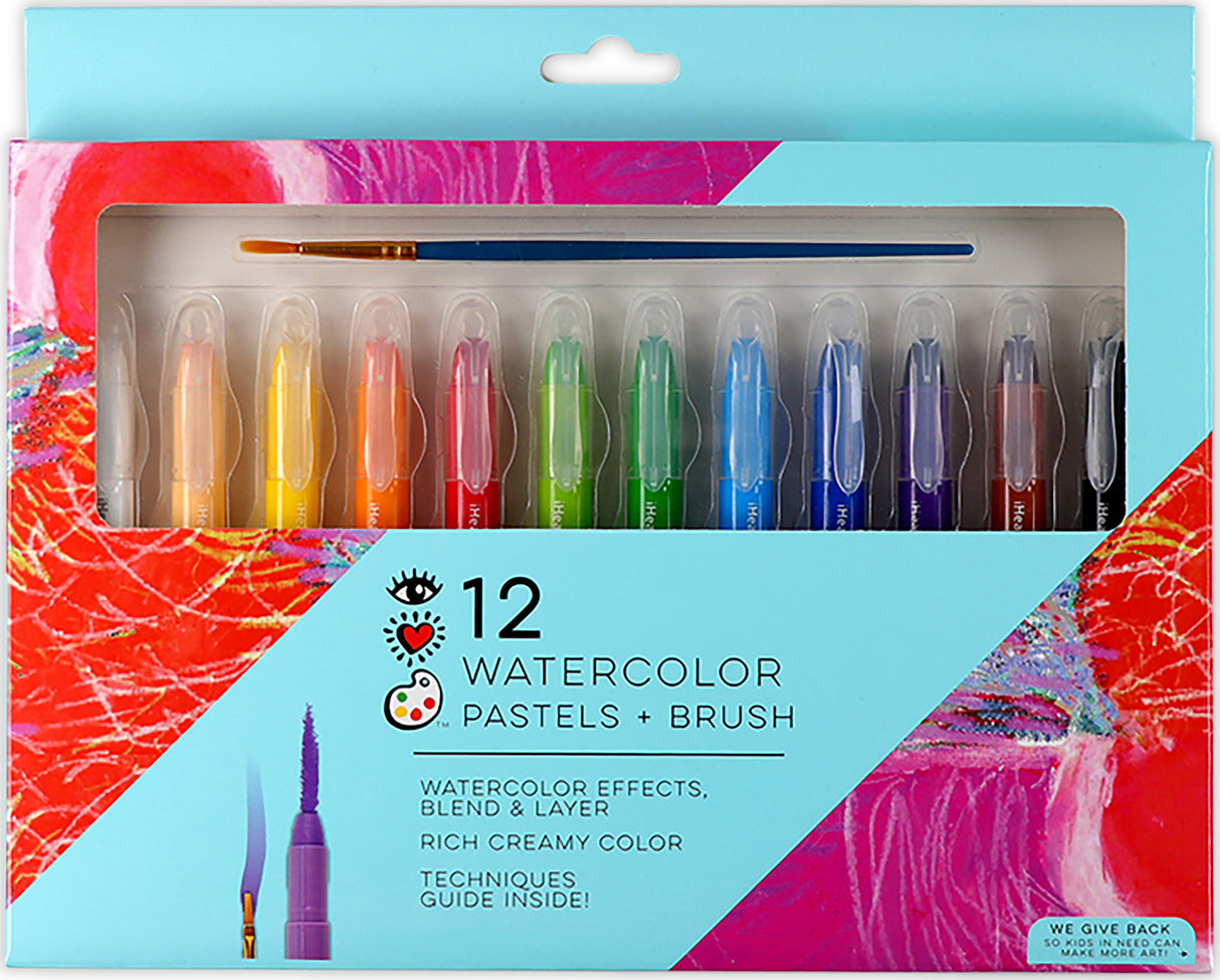 iHeart Art 12 Watercolors Pastels Brush, Color Paint In 1