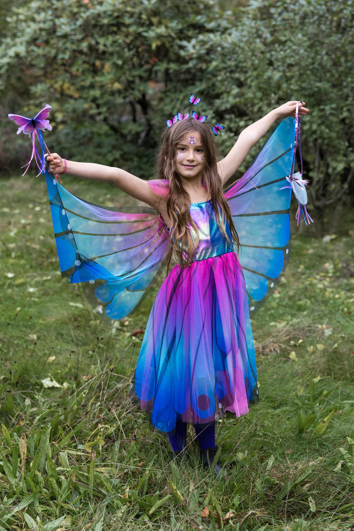 Blue Butterfly Twirl Dress with Wings and Headband (Size 3-4)