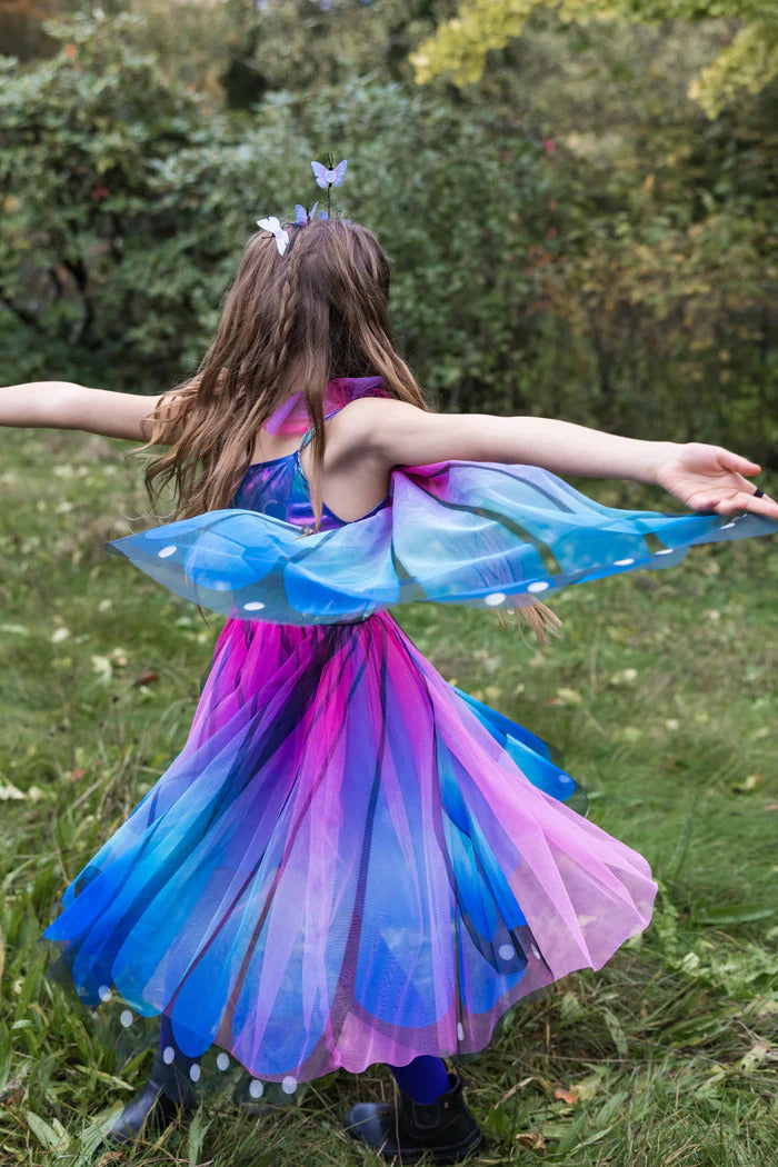 Blue Butterfly Twirl Dress with Wings and Headband (Size 5-6)