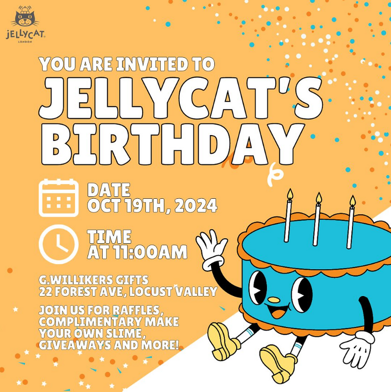 SAVE THE DATE🎂🥳 Jellycat is celebrating their 25th anniversary and we’re getting in on the fun here at G Willikers! Come celebrate everyone’s favorite plush brand with us Saturday October 19th. See ya there!
2d