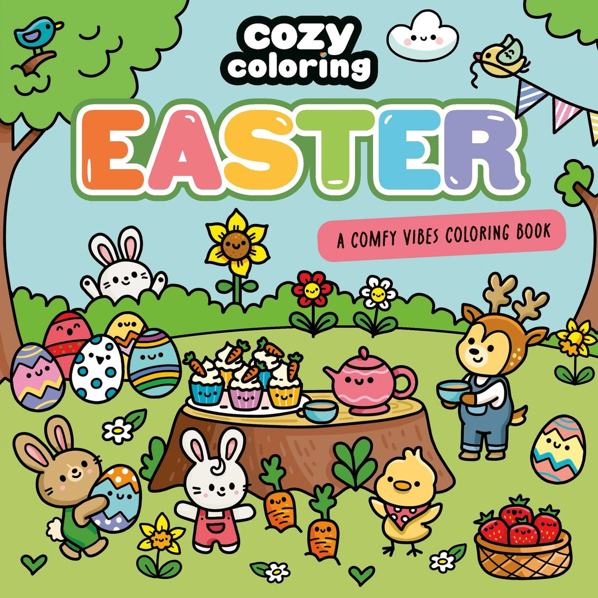 Cozy Coloring: Easter: A Comfy Vibes Coloring Book for Adults and Kids: Simple, Relaxing Pages Featuring bouncing bunnies, hidden eggs, and spring flowers!
