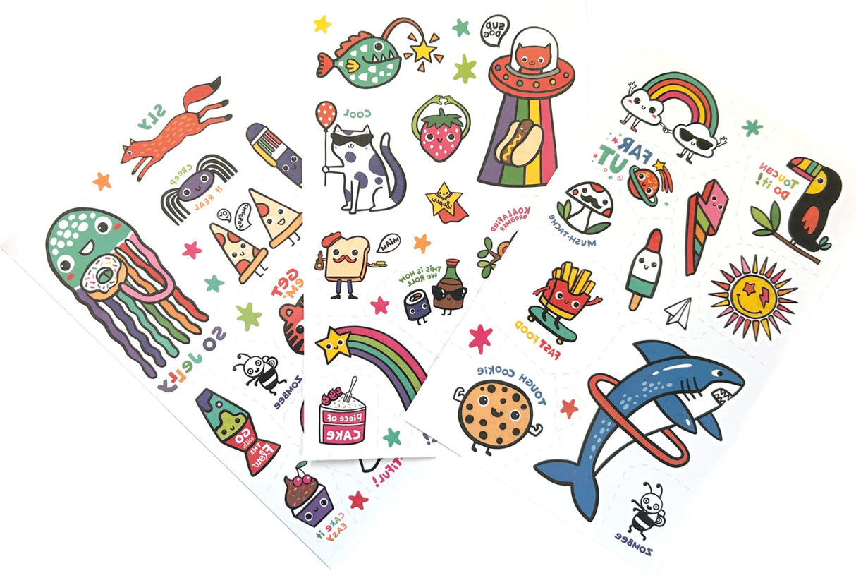 Tattoo-Palooza Glow in the Dark Temporary Tattoos - Bright & Funny - 3 Sheets