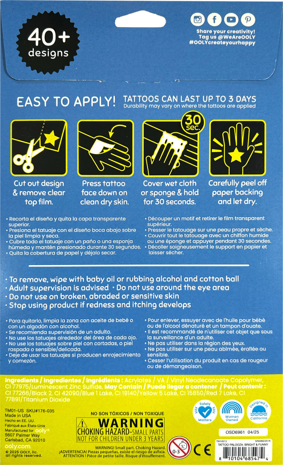 Tattoo-Palooza Glow in the Dark Temporary Tattoos - Bright & Funny - 3 Sheets