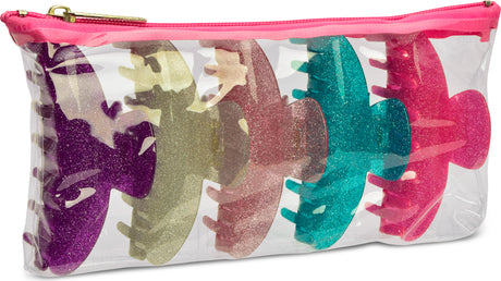 5 Pack Glitter Clips In Reusable Pouch