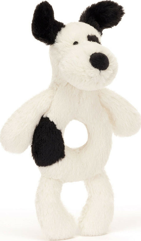 Bashful Black and Cream Puppy Ring Rattle