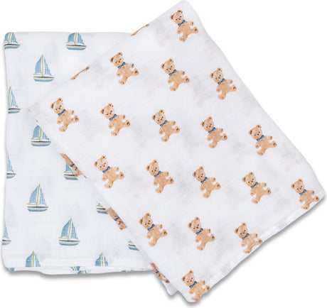 Lulujo Cotton Swaddles - Vintage Teddy Bears & Sailboats - 40x40"