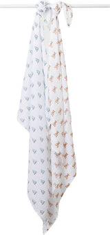 Lulujo Cotton Swaddles - Vintage Teddy Bears & Sailboats - 40x40"