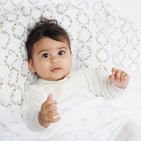 Lulujo Cotton Swaddles - Bows & Rose Trellis - 40x40"