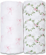 Lulujo Cotton Swaddles - Bows & Rose Trellis - 40x40"