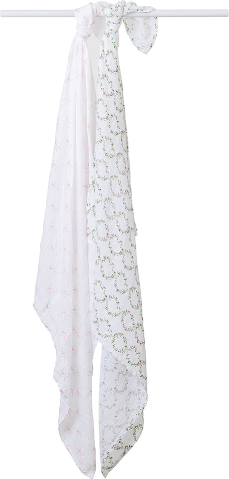 Lulujo Cotton Swaddles - Bows & Rose Trellis - 40x40"
