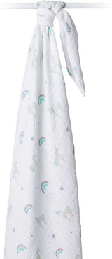 Lulujo Rainbows & Unicorns Cotton Swaddle - 47x47"