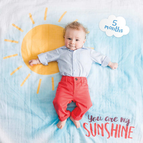 Lulujo "You Are My Sunshine" Baby's First Year Blanket & Cards Set