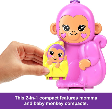 Polly Pocket Momma Monkey & Baby Playset with 2 Micro Dolls