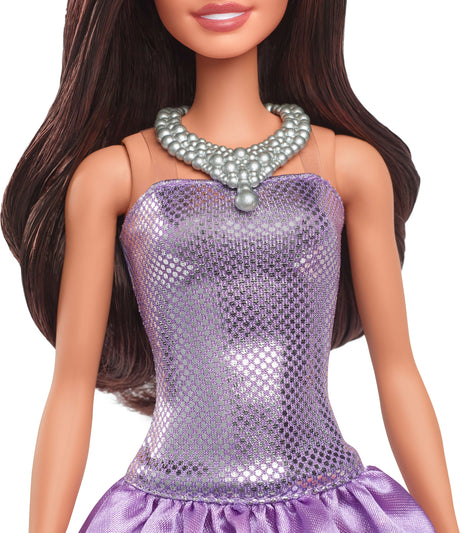 Barbie Fashionistas Doll #234 in Sequined Purple Dress and Silvery Accessories, Brown Hair