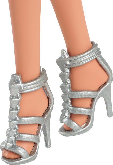 Barbie Fashionistas Doll #234 in Sequined Purple Dress and Silvery Accessories, Brown Hair