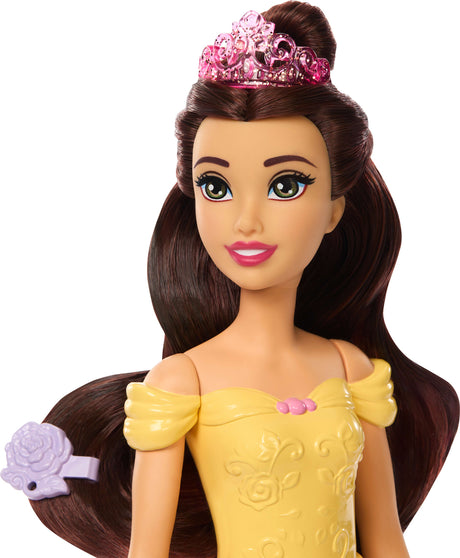 Disney Princess Bathe & Brush Belle Fashion Doll & Dog Figure with Color Change & Accessories