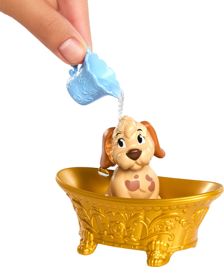 Disney Princess Bathe & Brush Belle Fashion Doll & Dog Figure with Color Change & Accessories
