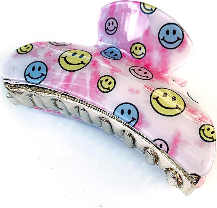 Large Pink Happy Face Claw Clip