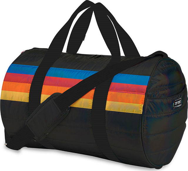 Black Puffer Duffle Bag Retro Stripe